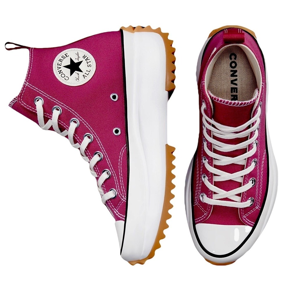 Converse Run‎ Star Hike High Top Pink Platform Canvas Sneakers Midnight Hibiscus - Picture 2 of 6